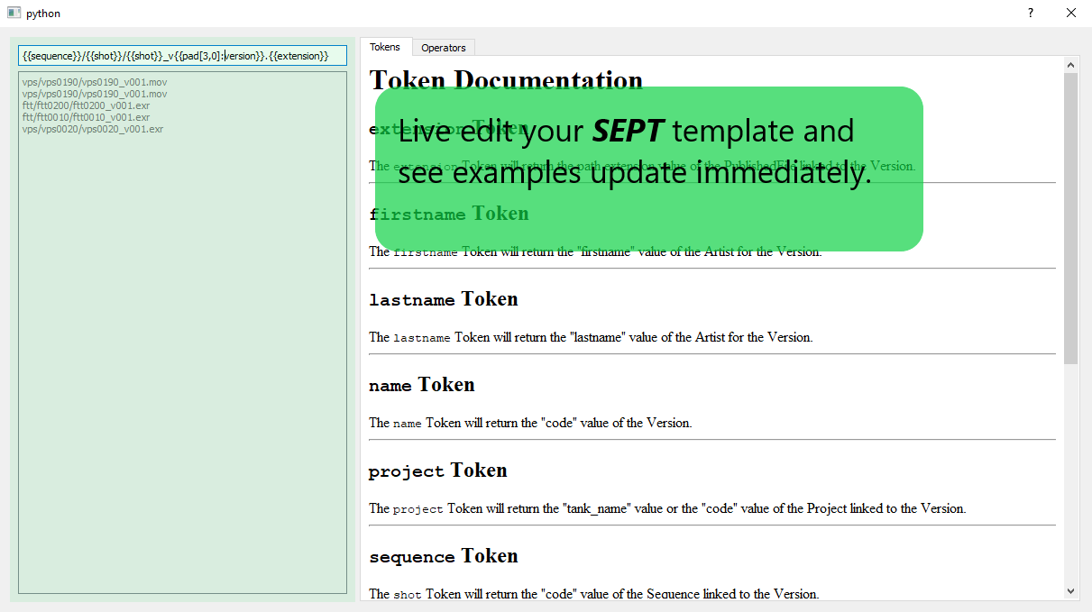 Highlighting the template editing and preview on the left side of the dialog